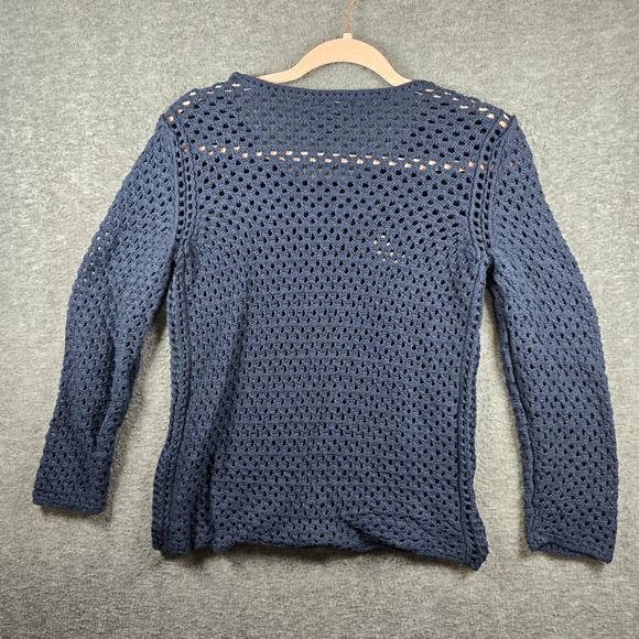 Alfani Women S Crochet Granny Stitch Dusty/Navy Blue Long‎ Sleeve Pullover Light - Picture 5 of 8